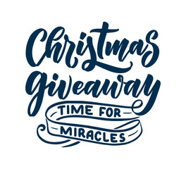 Obraz premium Vintage card with christmas giveaway lettering. Calligraphy text. Decoration template. Vector illustration for holiday design.