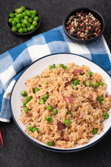 Japan rice fired with peas and chopstick