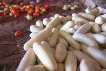 Dinha and zucchini on the market or on the table. Vegetarian theme