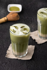 ice green tea latte food background