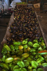 Traditional market in Asia with a variety of fruits and vegetables from farms and jungles. Sales business background in Sri Lanka. Stock photo