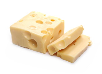 Cheese, maasdam, mazdamer isolated on white background