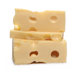 Cheese, maasdam, mazdamer isolated on white background