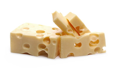 Cheese, maasdam, mazdamer isolated on white background