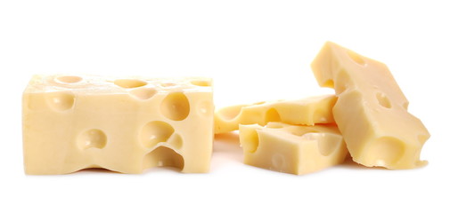 Cheese, maasdam, mazdamer isolated on white background