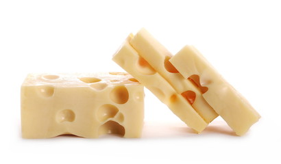 Cheese, maasdam, mazdamer isolated on white background