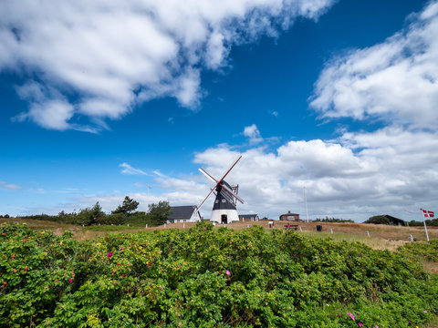 Old dutch windmill on the wadden sea island Mandoe, Denmark
