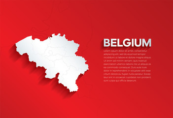 Belgium Map with shadow. Cut paper isolated on a red background. Vector illustration. 