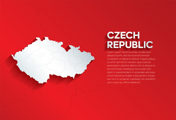 Czech Republic Map with shadow. Cut paper isolated on a red background. Vector illustration. 
