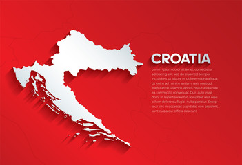 Croatia Map with shadow. Cut paper isolated on a red background. Vector illustration. 