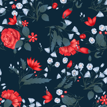 Seamless pattern Vector floral design with roses . Romantic background print © lolya1988