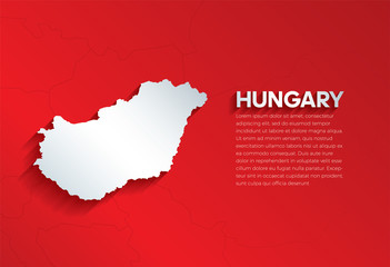 Hungary Map with shadow. Cut paper isolated on a red background. Vector illustration. 