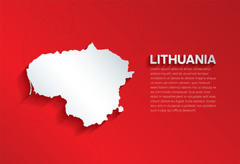 Lithuanian Map with shadow. Cut paper isolated on a red background. Vector illustration. 