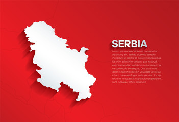 Serbia Map with shadow. Cut paper isolated on a red background. Vector illustration. 