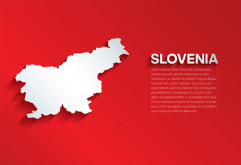 Slovenia Map with shadow. Cut paper isolated on a red background. Vector illustration. 