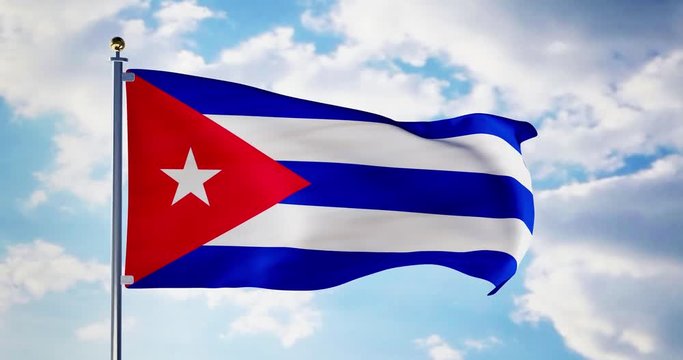 Cuban flag waving in the wind shows cuba symbol of patriotism - 4k 3d render