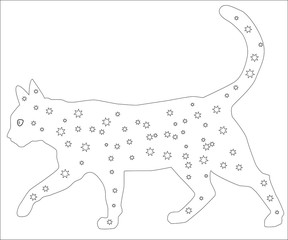 Hand drawn ink pattern. Coloring book for adult. illustration cat