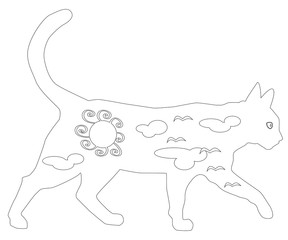 Hand drawn ink pattern. Coloring book for adult. illustration cat