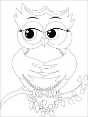 Coloring book for adult and older children. Coloring page with cute owl and flowers. Outline drawing in zentangle style