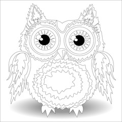 Coloring book for adult and older children. Coloring page with cute owl and flowers. Outline drawing in zentangle style