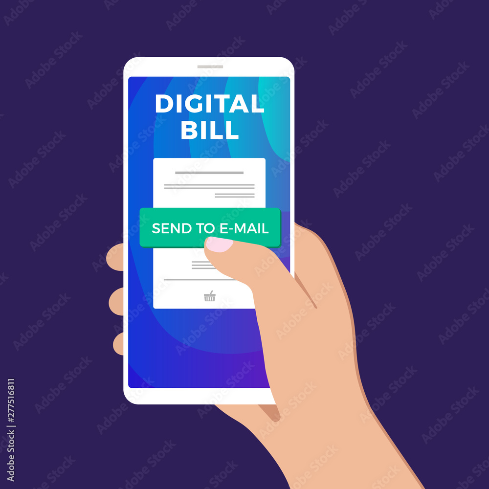Poster digital receipt on mobile internet banking vector concept. electronic digital bill or invoice on sma