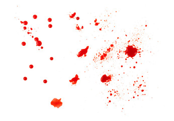Blood splatters isolated on white. Clipping path. Set