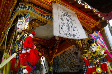 accessories,offering,ornaments in hindu temple in bali -indonesia