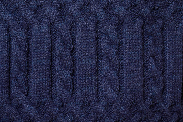 Blue cable knitting fabric textured background