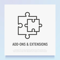 Browser add thin line icon: two details of puzzle. Modern vector illustration.