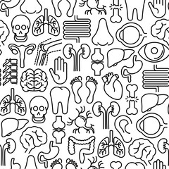 Human internal organs seamless pattern with thin line icons. Vector illustration for background of banner, web page, print media.