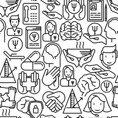 Psychological help seamless pattern with thin line icons. Vector illustration for web page; banner; print media.