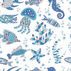 Abstract seamless pattern with sea fish