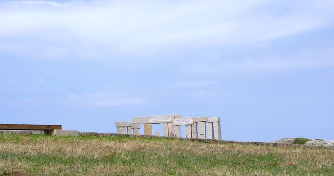 Menhires and dolmenes in Parque Escult&oacute;rico de la Torre de H&eacute;rcules de La Coru&ntilde;a - Ciudad Portuaria - 4k - A coruna - Monument
