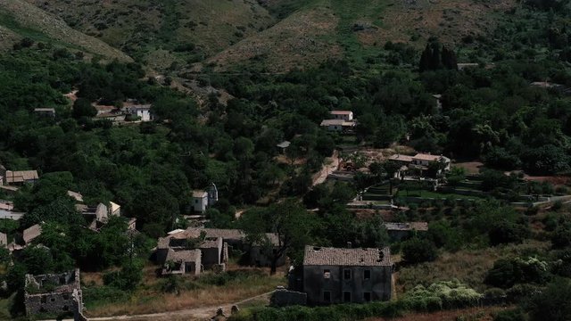 Aerial view of ghost village on Corfu Perithia, Greece