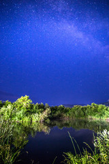 Fototapeta na wymiar night landscape by the lake with stars
