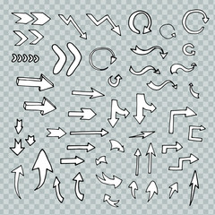 Set of cartoon hand drawn arrows on transparency background