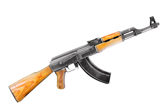 Soviet and russian assault rifle AK47 or AKM isolated on white background