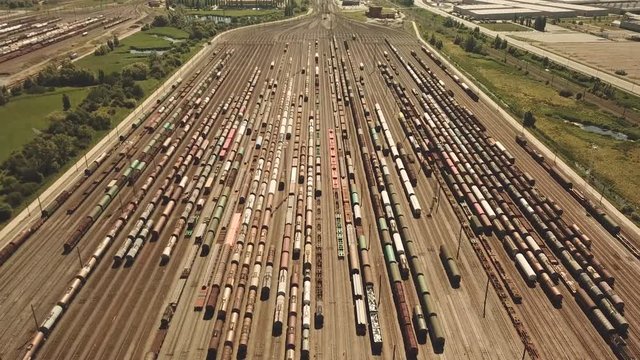Railway switching Yard with many parallel railroad tracks