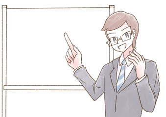 セミナー 人物 ホワイトボード メガネ
