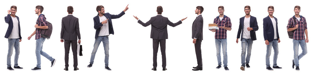 panoramic collage of self-motivated young man .isolated on white