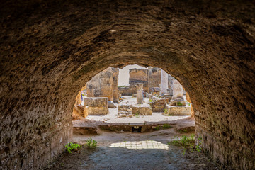 Fototapeta na wymiar Ruins of the Roman Baths of Carthage, Tunisia, 21 Jun 2019.