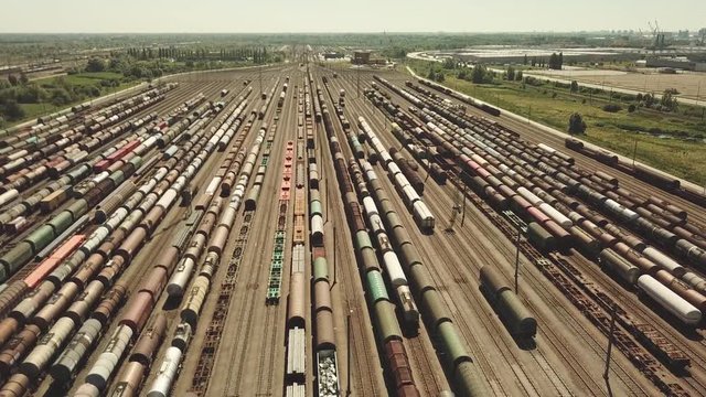 Railway switching Yard with many parallel railroad tracks