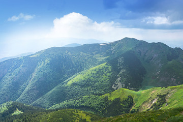 Beautiful panorama of the mountains on a sunny day in the summer.