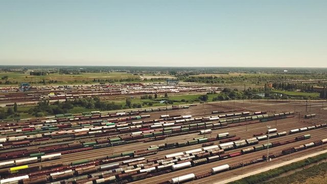Railway switching Yard with many parallel railroad tracks