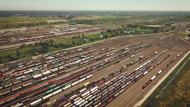 Railway switching Yard with many parallel railroad tracks