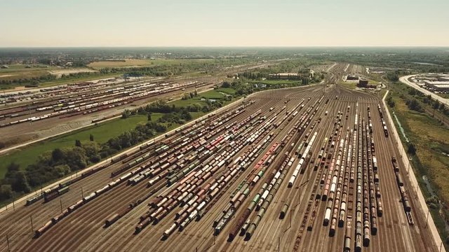 Railway switching Yard with many parallel railroad tracks