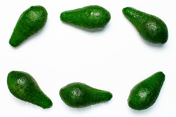 Ripe fresh avocado isolated on white background with shadow top view Flat lay copy space. Fruits...