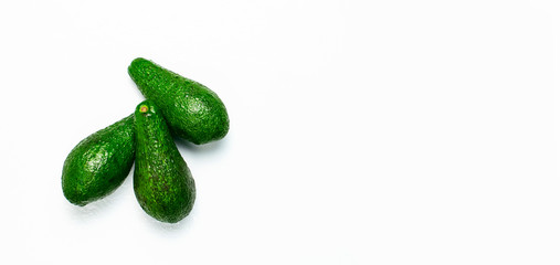 Ripe fresh avocado isolated on white background with shadow top view Flat lay copy space. Fruits...