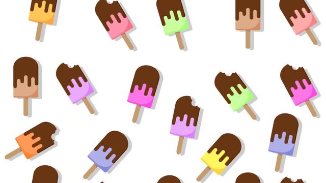 Banner with colored popsicles on white background. Verticaly seamless loop 29.97fps