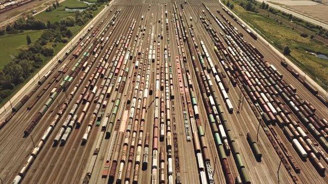 Railway switching Yard with many parallel railroad tracks